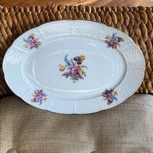 Floral Oval Platter - White with Multicolor Design